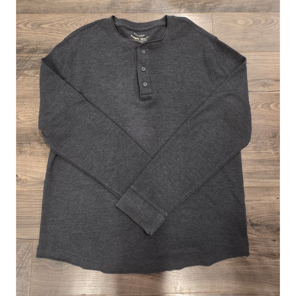 Mens sz L Sonoma Life Style Thermal Henley Shirt Charcoal Gray Waffle Knit 
Fall